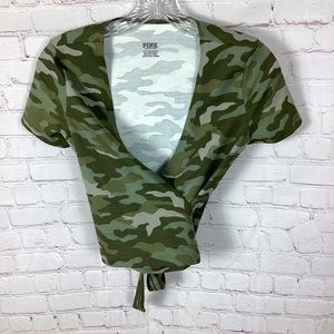 NWT PINK Victoria’s Secret Camouflage Wrap Top Size XS Dance Wear Workout Top
